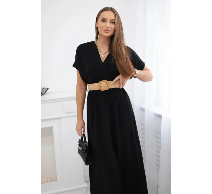 Dlouhé šaty s ozdobným páskem černé