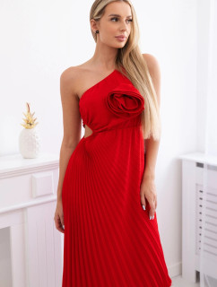 Plisované šaty s květinou červený