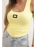 Dámská pruhovaná top s ramínky a ozdobnou nášivkou žlutá