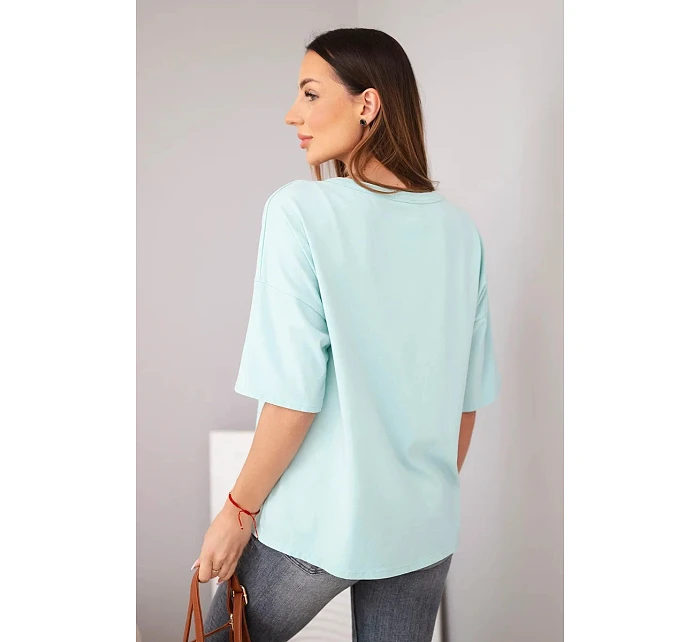 Dámská bavlněná oversize halenka s potiskem "Dog Fashion" tmavě mátová