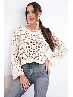 Dámský letní krajkový svetr s knoflíky a dlouhým rukávem černý
