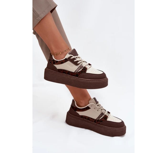 Dámské sneakersy na platformě Big Star SS274356 leopardí hnědo-bežové Dámské sneakersy na platformě Big Star SS274356 leopardí hnědo-bežové