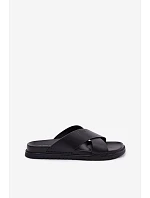 Kožené pánské pantofle Big Star model 22064034 Černé - Big Star Shoes Kožené pánské pantofle Big Star model 22064034 Černé - Big Star Shoes