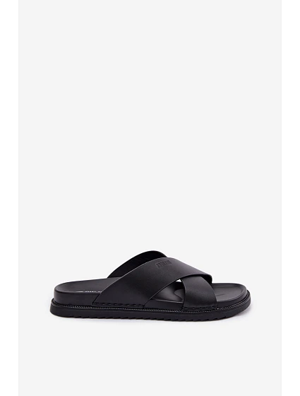 Kožené pánské pantofle Big Star model 22064034 Černé - Big Star Shoes Kožené pánské pantofle Big Star model 22064034 Černé - Big Star Shoes