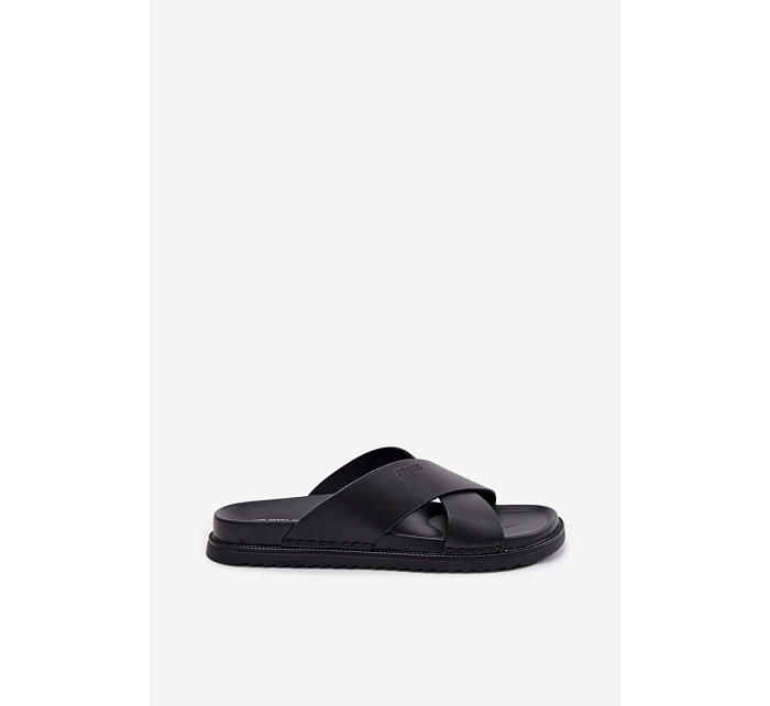 Kožené pánské pantofle Big Star model 22064034 Černé - Big Star Shoes Kožené pánské pantofle Big Star model 22064034 Černé - Big Star Shoes