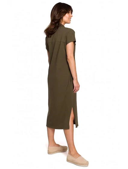 model 18003948 Safari šaty s kapsami a klopou khaki barva - BeWear