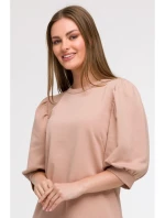 B291 Šaty áčkového střihu s pouzdrovými rukávy - mocca