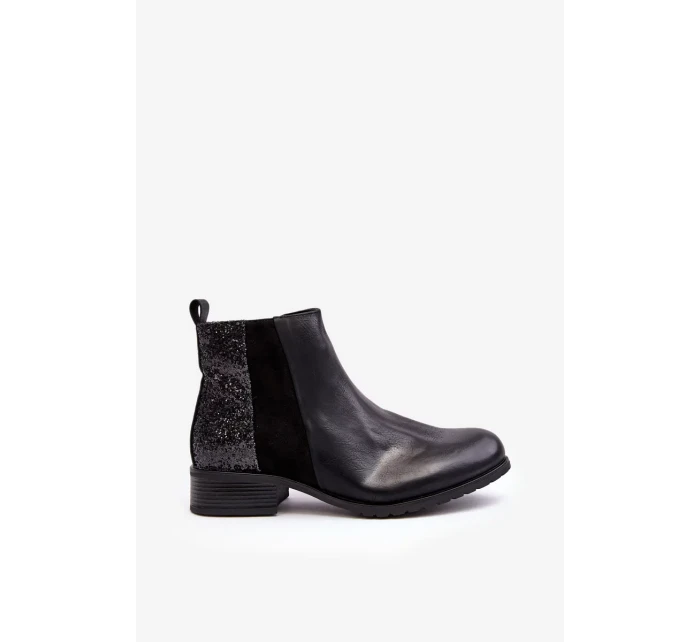 Dámské chelsea na plochém podpatku s flitry, černá Messio Dámské chelsea na plochém podpatku s flitry, černá Messio