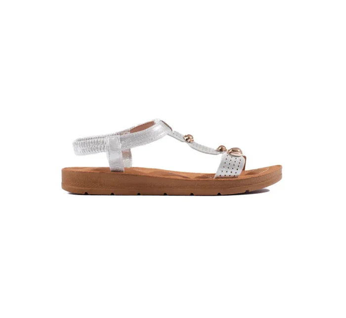 Moderní sandály dámské stříbrné na plochém podpatku Moderní sandály dámské stříbrné na plochém podpatku