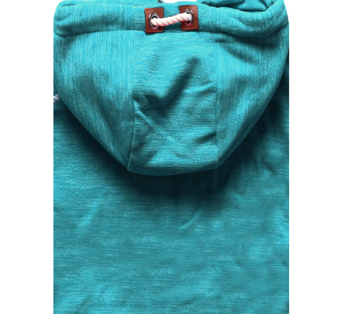 Dámská  mikina v tyrkysové melanžové barvě s kapucí model 19664158 - 6&8 Fashion