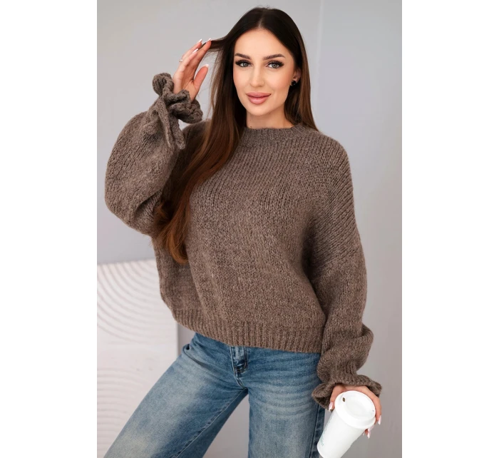 Dámský svetr s přídavkem s pletením a ozdobnými rukávy fango model 21857687 - K-Fashion