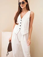 Dámský elegantní komplet s vestou na knoflíky a kalhotami béžový