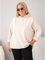Dámská mikina Plus Size z viskózy s kapucí a ozdobnými proužky béžová