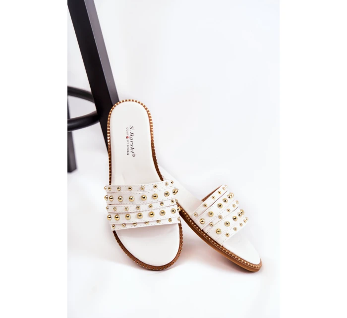 Dámské kožené pantofle s zdobením bílým Brien