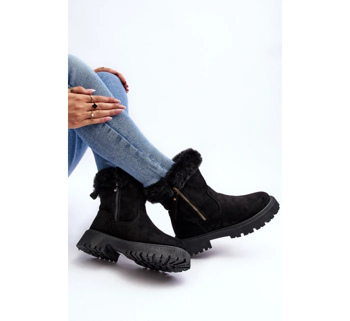Botky Zamszové Dámské S Kožíškem Černá Hasiva Botky Zamszové Dámské S Kožíškem Černá Hasiva