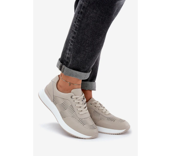 Kožené Sportovní Boty Tenisky Dámské model 21686175 Béžové - S.Barski