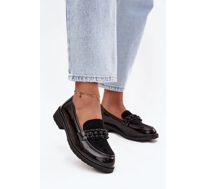 Dámské lakované mokasíny s korálky S.Barski model 21713931 Černé - D&A