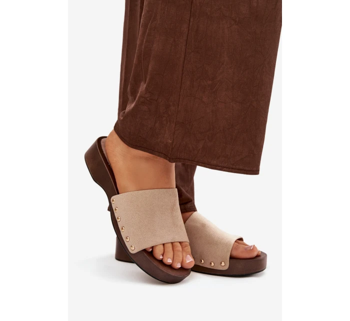 Dámské pantofle s zlatými sponami béžové Ferinna