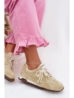 Dámské kožené semišové tenisky model 22031953 světle zelené - D&A