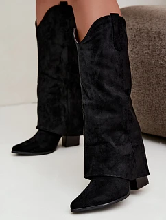 Dámské kovbojky na podpatku s obráceným lemem Černé Kalena
