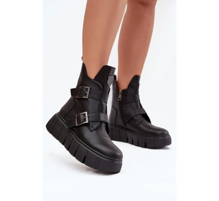 Dámské kotníkové boty s pásky a přezkami Vinceza – černé Dámské kotníkové boty s pásky a přezkami Vinceza – černé