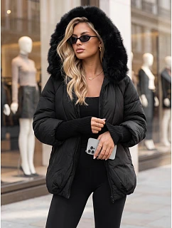 Dámská zimní prošívaná bunda s kožešinou, černá, FashionStreet TY5995