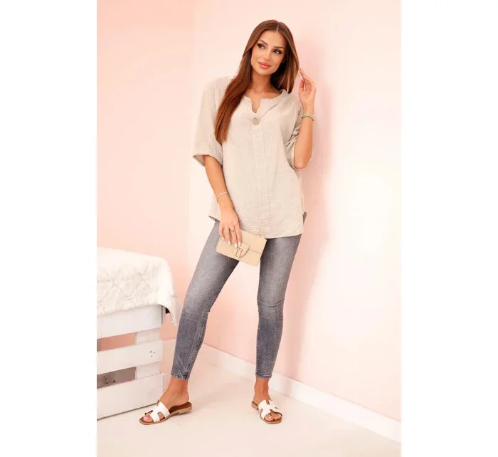 Dámská mušelínová košile s knoflíkem tmavě béžová