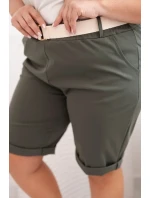 Dámské bavlněné šortky Plus Size s páskem khaki Dámské bavlněné šortky Plus Size s páskem khaki