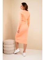 Dámská bavlněná šaty s dlouhým rukávem a dekoltem na knoflíky meruňková