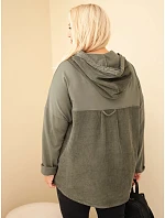 Dámská bavlněná mikina Plus Size s kapucí a knoflíky khaki Dámská bavlněná mikina Plus Size s kapucí a knoflíky khaki