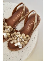 Kožené sandály na plochém podpatku Zazoo 40425 zlaté