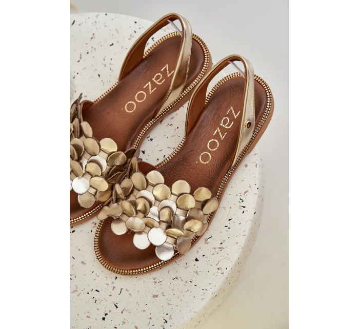 Kožené sandály na plochém podpatku Zazoo 40425 zlaté