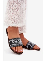 Dámské Pantofle Na Plochém Podpatku Se Zdobením Amore Černé Avelina