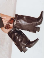 Dámské kozačky s širokým svrškem hnědé FashionStreet ZY1108