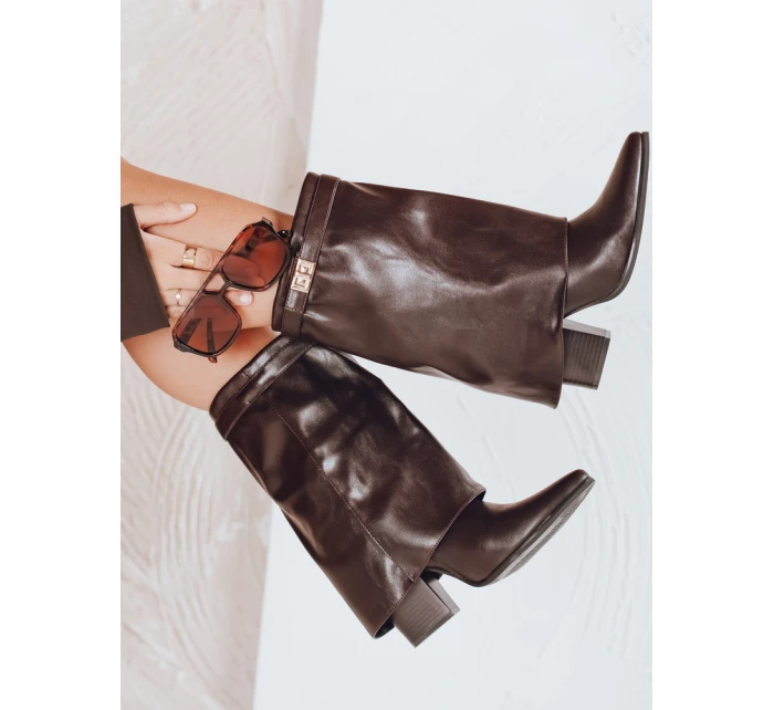 Dámské kozačky s širokým svrškem hnědé FashionStreet ZY1108