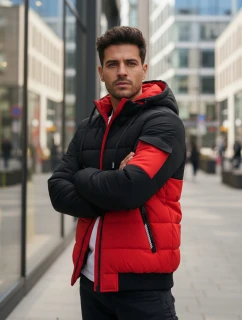 Pánská červeno-černá zimní bunda s kapucí FashionStreet TX5099