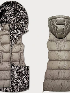 Béžová hrubší oboustranná vesta s panteřím vzorem a s odepínací kapucí model 21310496 - HONEY WINTER