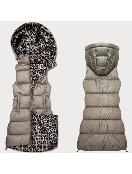 Béžová hrubší oboustranná vesta s panteřím vzorem a s odepínací kapucí model 21310496 - HONEY WINTER