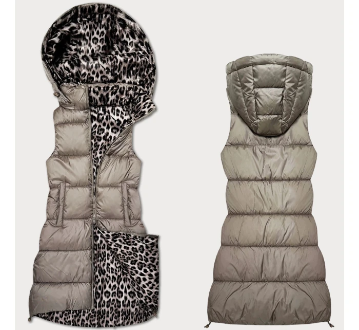 Béžová hrubší oboustranná vesta s panteřím vzorem a s odepínací kapucí model 21310496 - HONEY WINTER