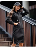 Černé dámské casual šaty s kapucí (523)