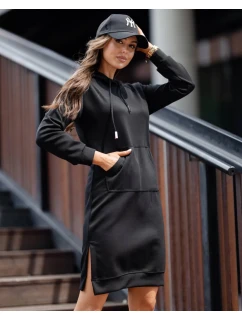 Černé dámské casual šaty s kapucí (523)