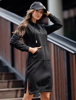 Černé dámské casual šaty s kapucí (523)