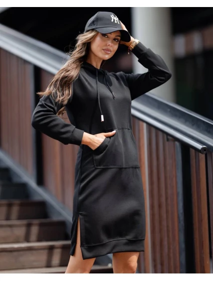 Černé dámské casual šaty s kapucí (523)