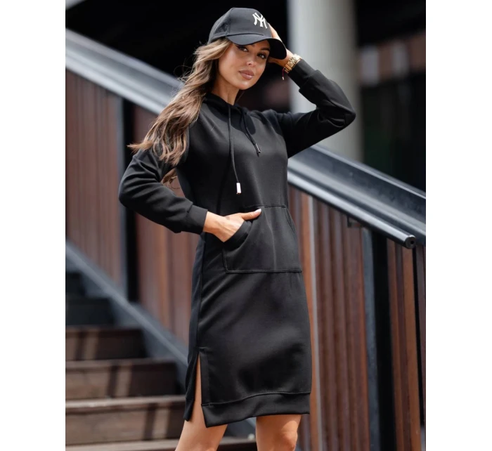 Černé dámské casual šaty s kapucí (523)