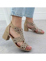Dámské sandály na podpatku se zirkony v béžové barvě model 22096645 - Rieker