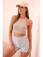 Dámské bavlněné šortky s gumou a vázáním v pase šedý melír