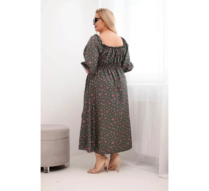 Dámská sukni Plus Size s výstřihem na šňůrky a elastickým pasem khaki