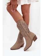 Kožené Kozačky S Vzorkovaným Svrškem Tmavě Béžové Zazoo 3714