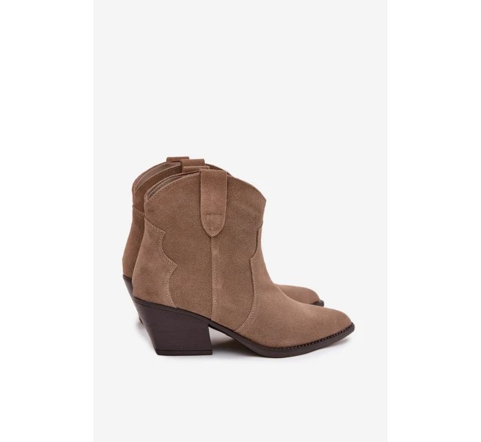 Dámské kovbojské kotníkové boty z přírodní velurové kůže Beretta – béžové