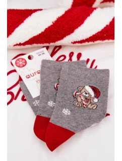 Dámské vánoční ponožky se sněhovými vločkami a medvídkem v čepici Santa – tmavě šedé